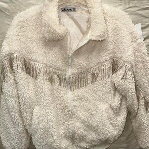 Elegant Cream Teddy Jacket with Fringe